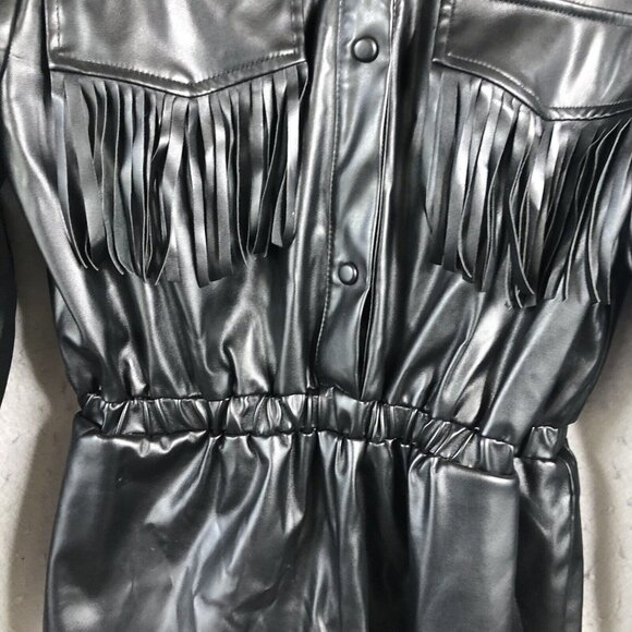 Strut and Bolt Mini Romper Womens S Black Vegan Leather Fringe Whimsigoth NEW - Picture 11 of 16